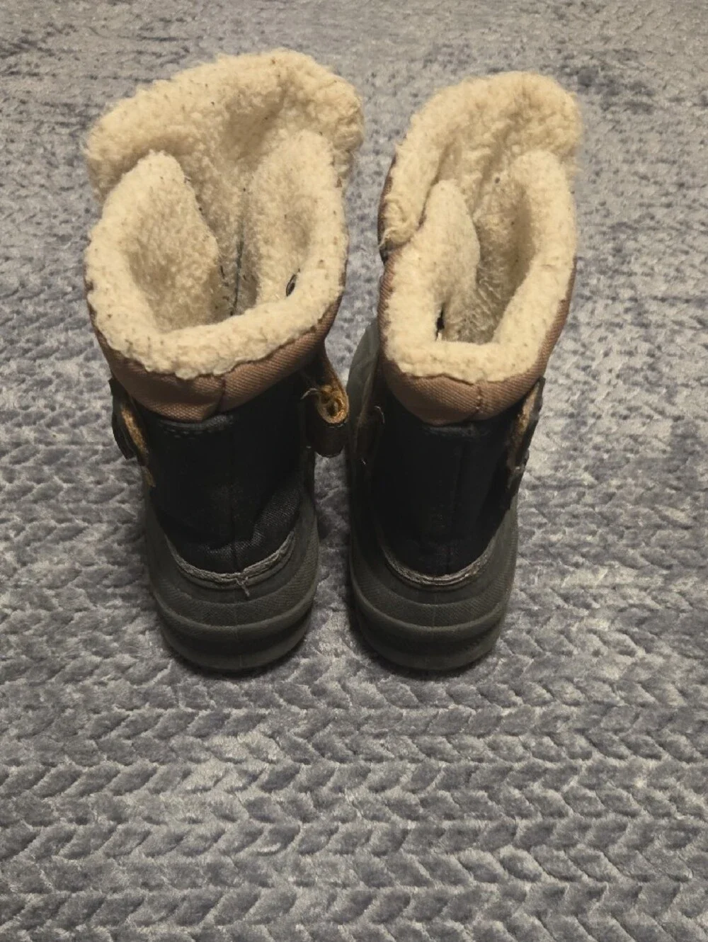 Thermolite Kids Winter Snow Boots Size 11 Brown Faux Fur Lined Hook & Loop